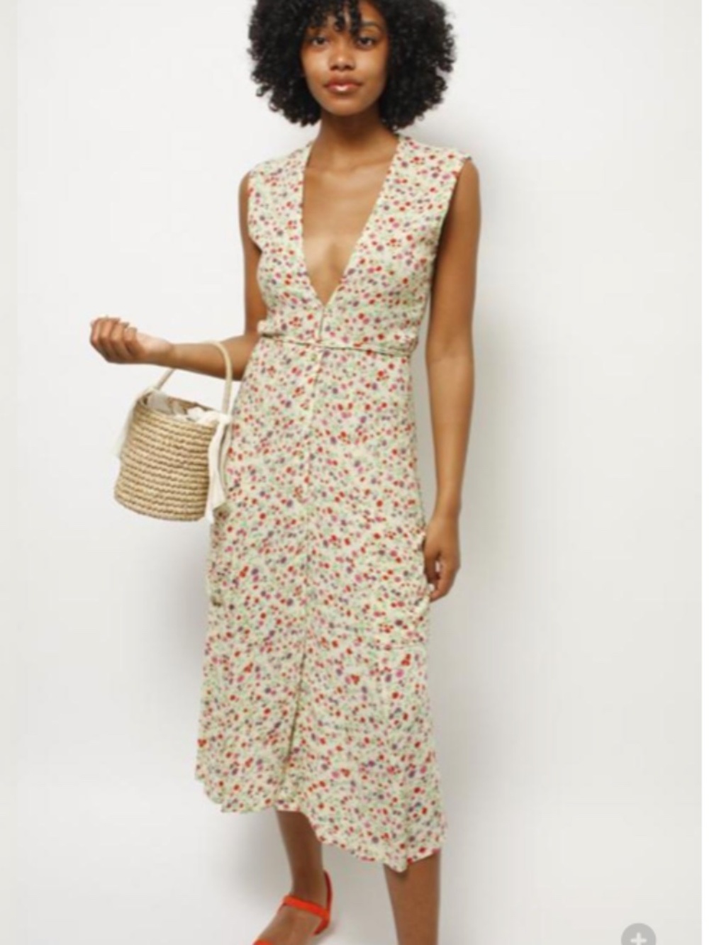 Faithfull the Brand Cream Floral Sleeveless Maxi Dress M